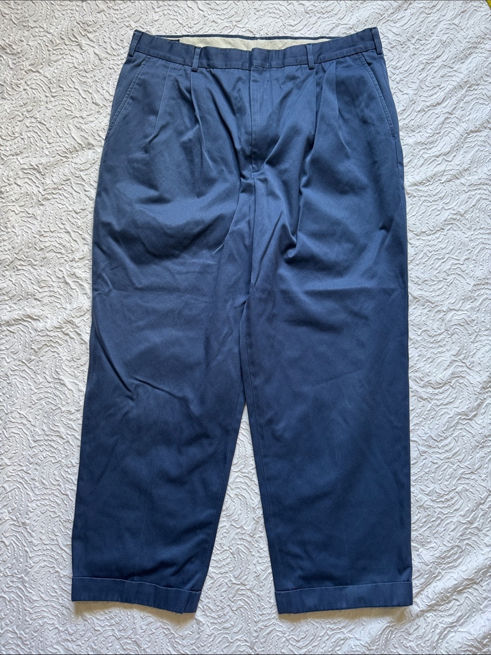Lands' End Men's Pleated Chinos in Navy Blue